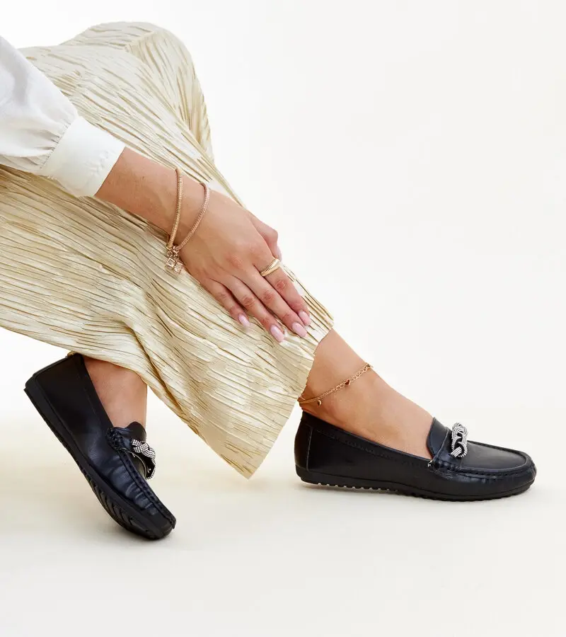 Gemre Čierne mokasíny zdobené zirkónmi Adiba