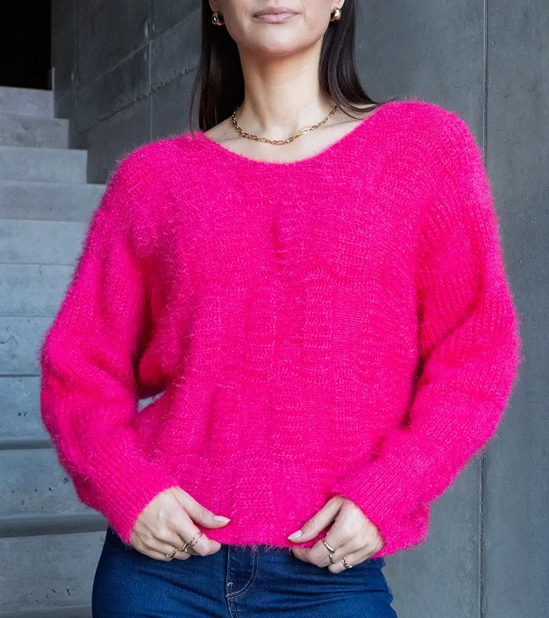 Gemre Fuksiový svetrík s výstrihom Neveri