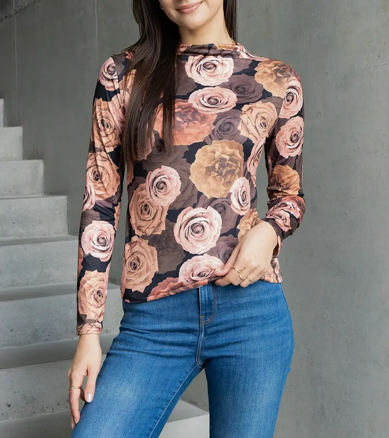 Gemre Tmavobéžová blúzka zdobená potlačou Amaya