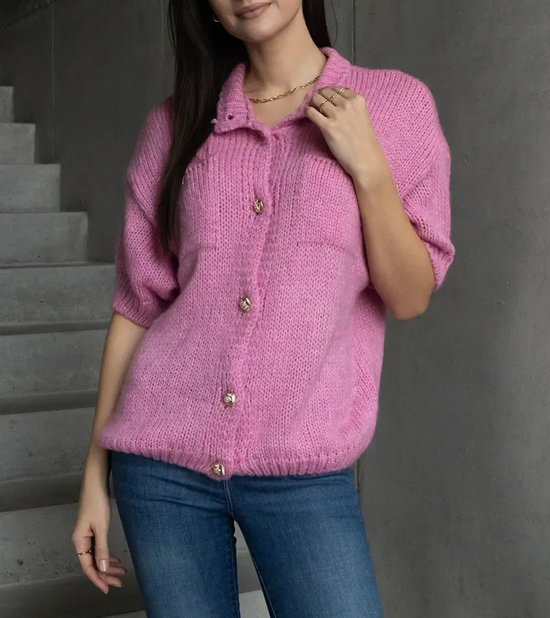 Gemre Mäkký tmavoružový sveter s krátkym rukávom Shela