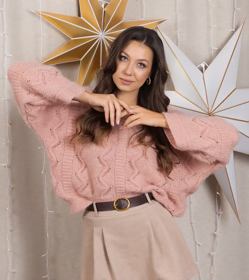 Gemre Mäkký ružový sveter s dlhým rukávom Rianee