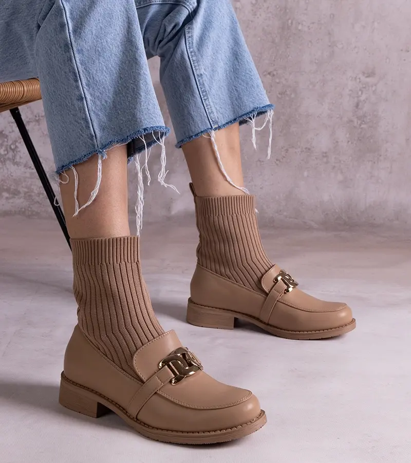 Gemre Tmavobéžové členkové topánky s textilným zvrškom Kris