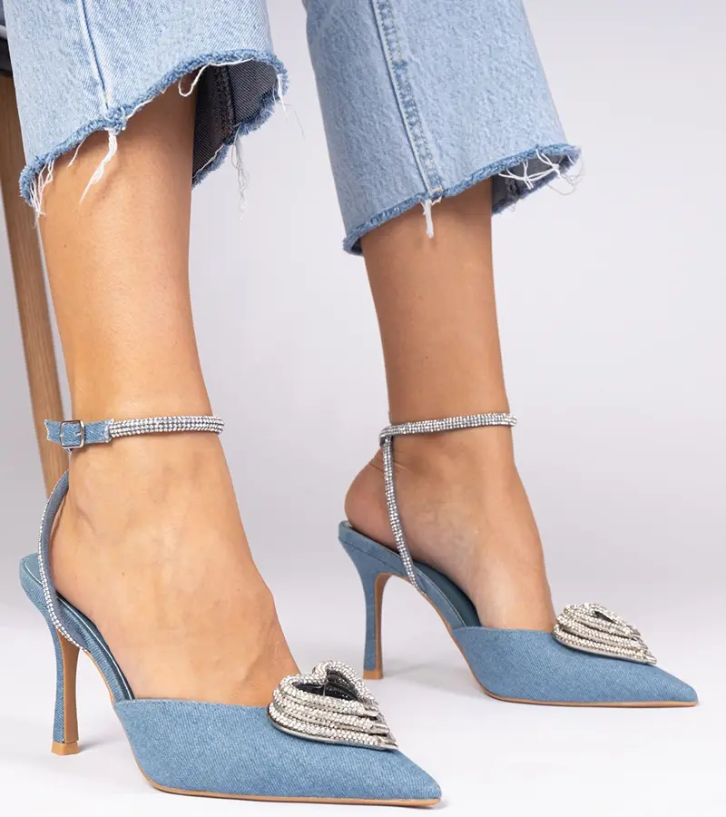 Gemre Modré lodičky s otvorenou pätou zdobené kamienkami Isoda