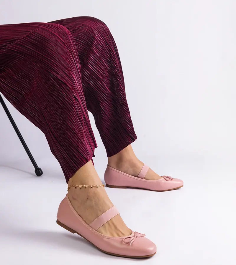 Gemre Ružové balerínky s gumkou a ozdobnou mašličkou Newton