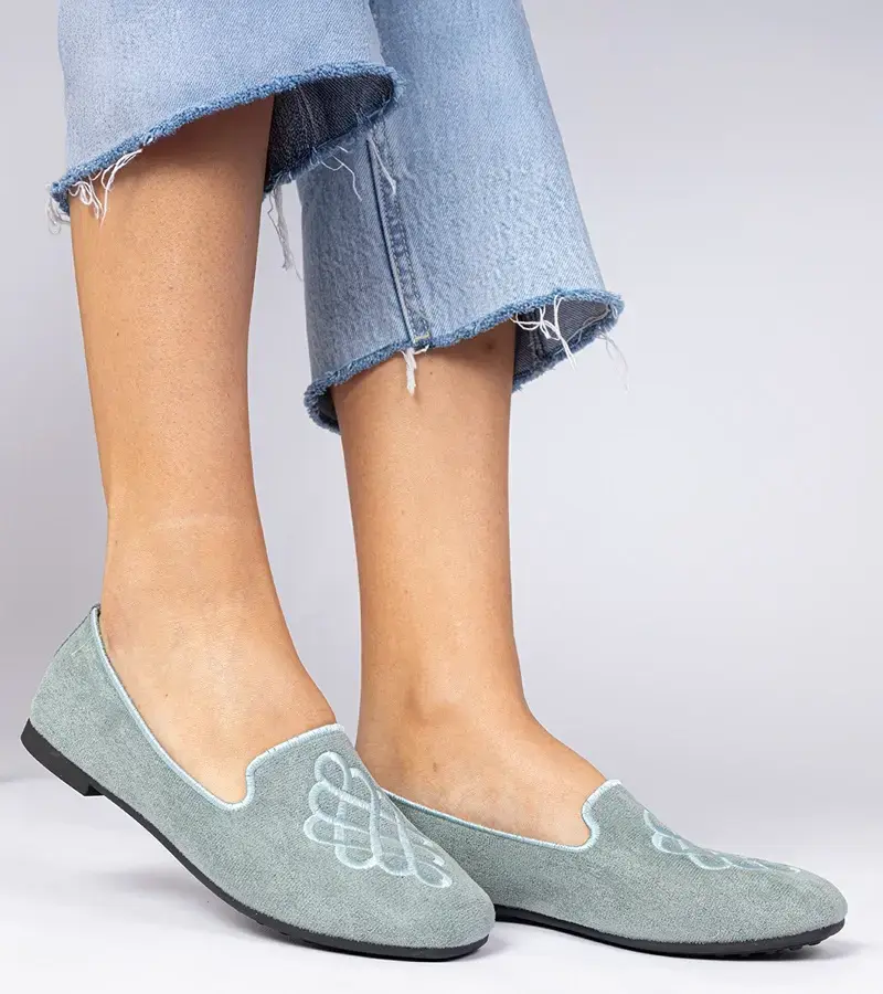 Gemre Zelené dámske balerínky z ekosemišu s výšivkou Ronna