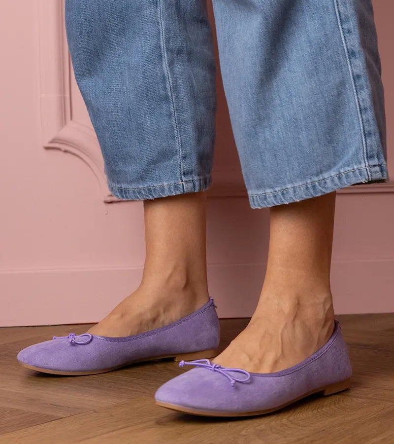 Gemre Purple eco-suede ballet flats with a bow Felina
