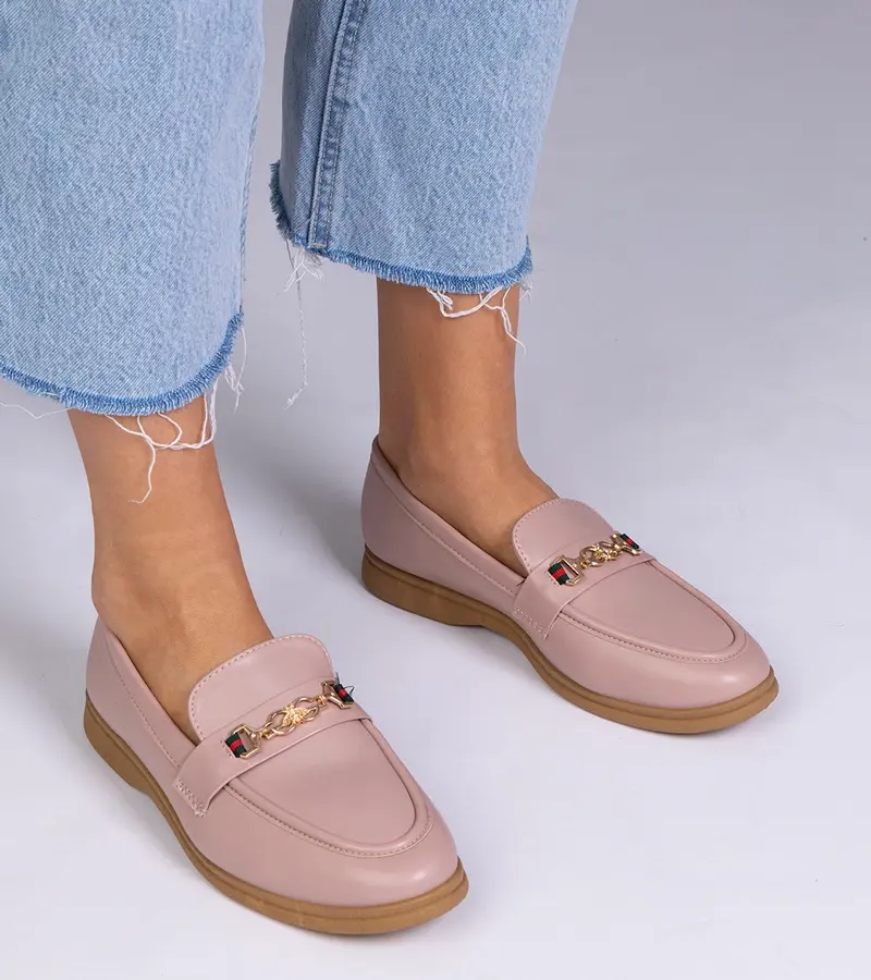 Gemre Ružové mokasíny so zlatou ozdobou Feola