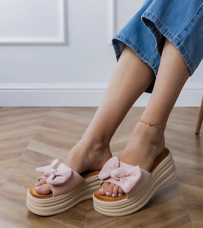 Gemre Ružové šľapky na platforme s mašľou Ados