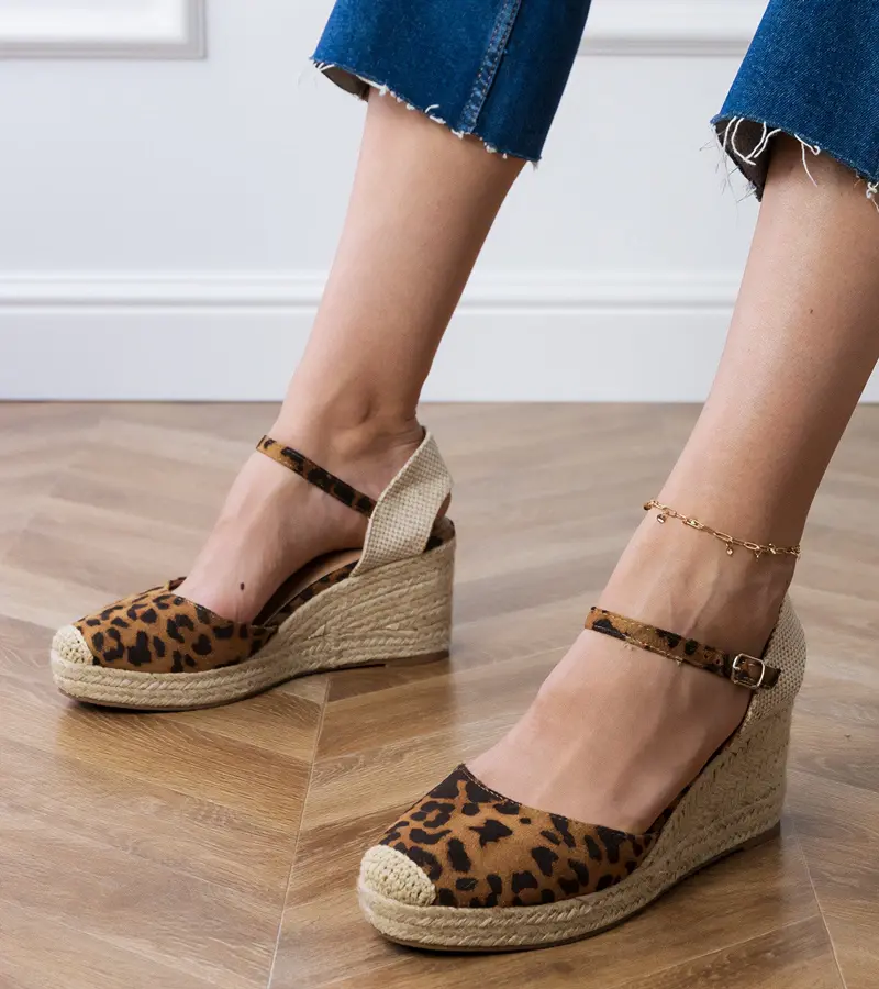 Gemre Leopardie sandále espadrilky na klinovom podpätku Murrana