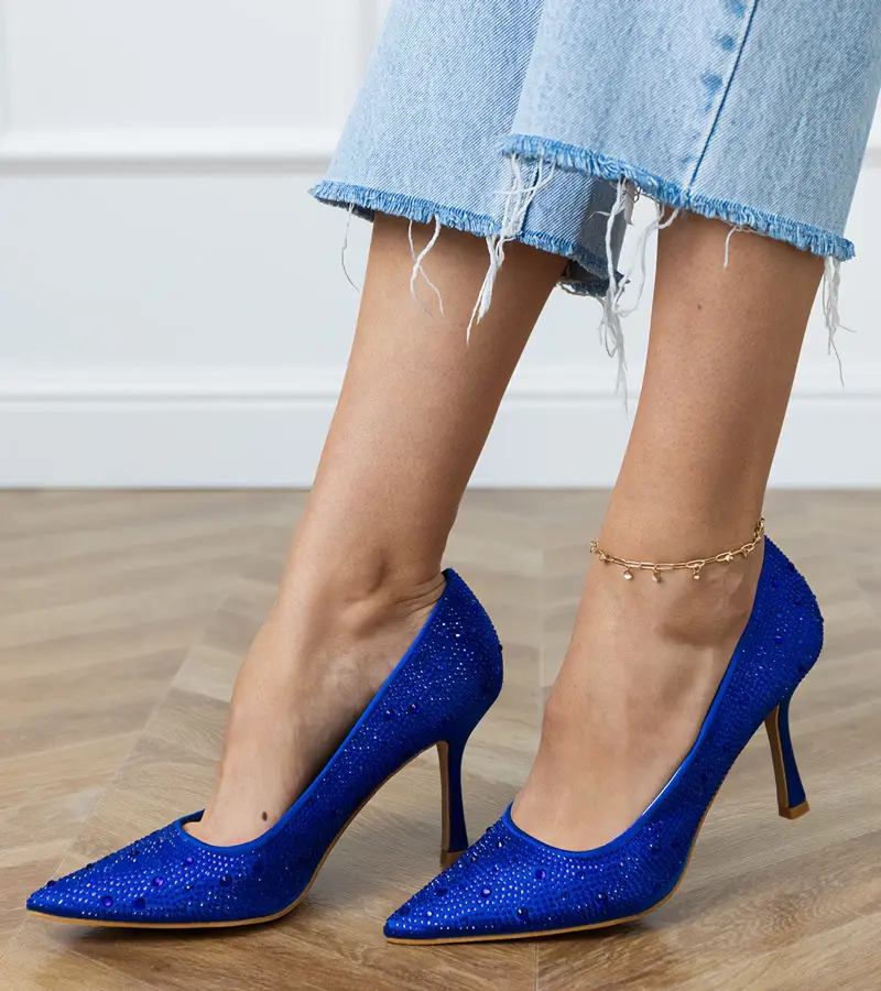 Gemre Modré saténové lodičky s kamienkami Kortis