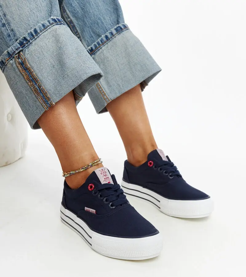 Modré dámske tenisky na hrubom podrážke CROSS JEANS