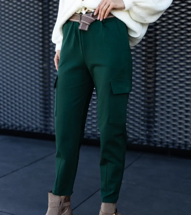 Gemre Zelené nohavice typu cargo s našitými vreckami Nuala.