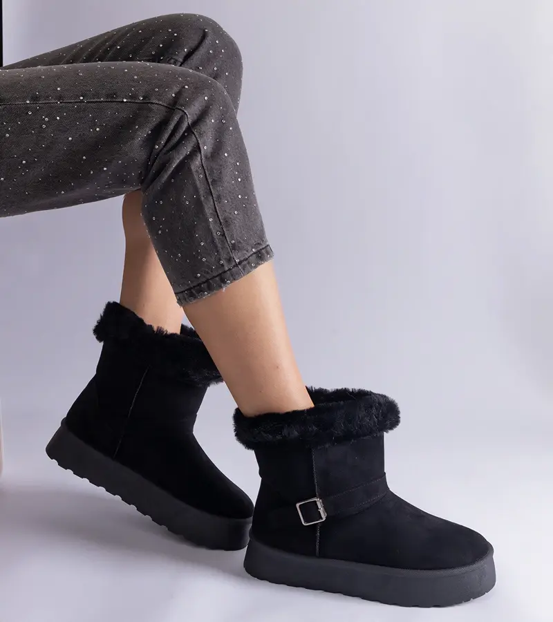 Gemre Čierne zateplené snehule zdobené kožušinou Iglesia