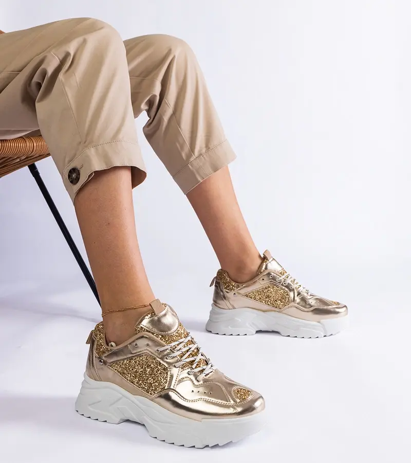 Gemre Zlaté dámske tenisky s trblietavými vložkami Caraballo