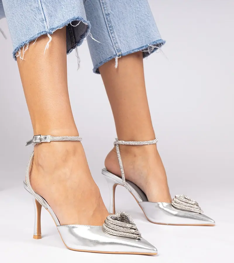 Gemre Strieborné lodičky s otvorenou pätou zdobené zirkónmi Isoda