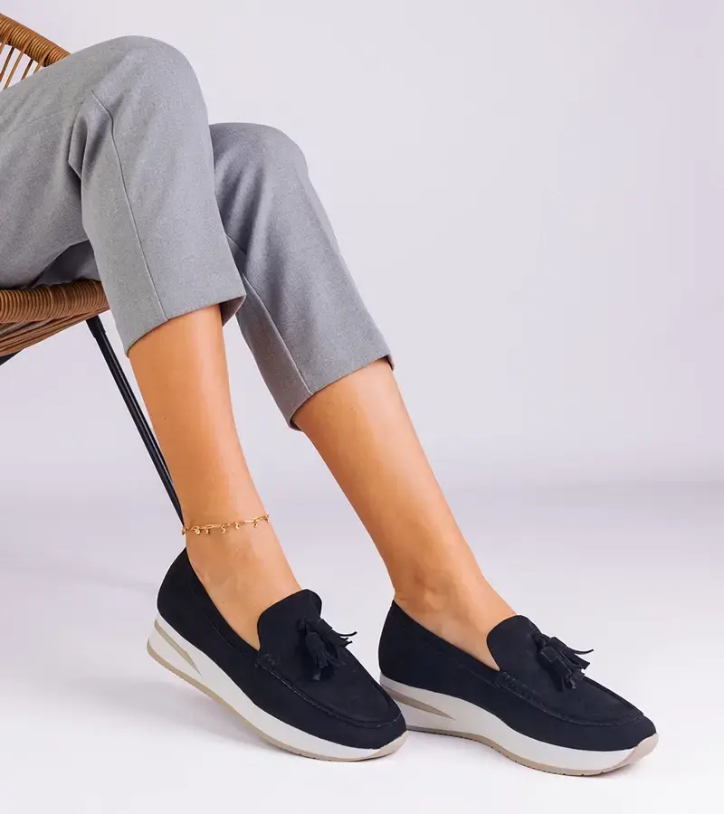 Gemre Čierne dámske mokasíny na platforme so zdobením Selerina