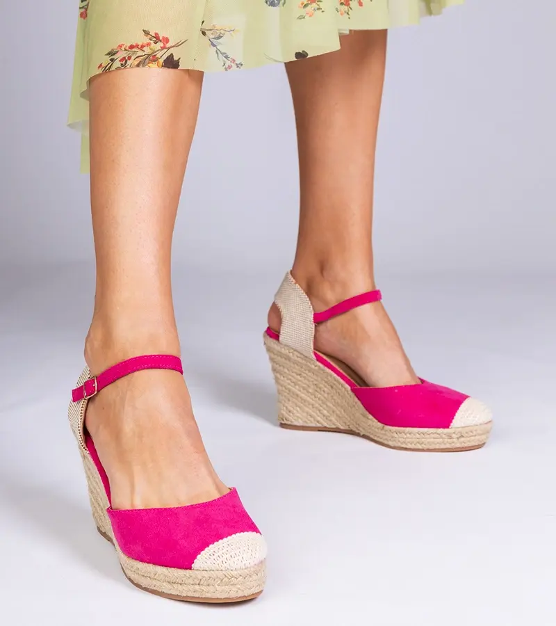 Gemre Ružové sandále espadrilky na klinovom podpätku Tedis