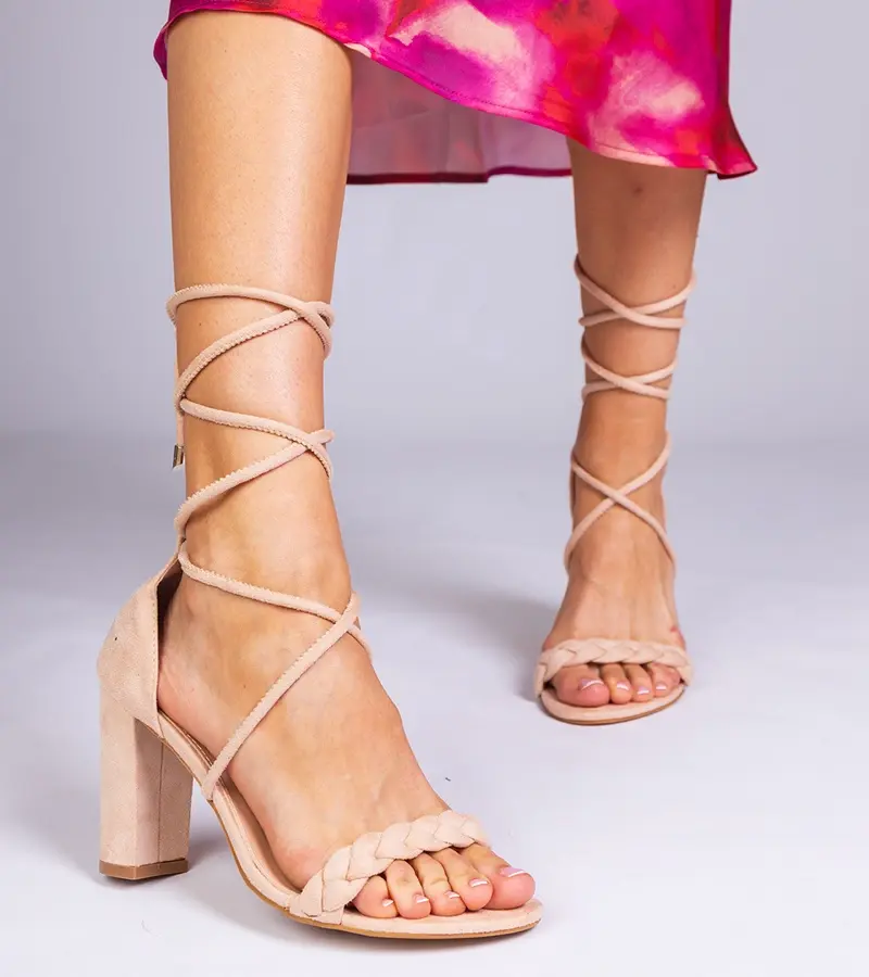 Gemre Beige lace-up block heel sandals Elesinda