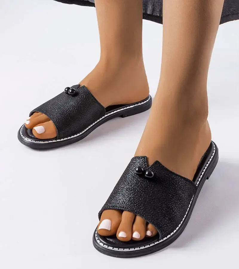 Gemre Black Metallic Slides with Pearls Frederi