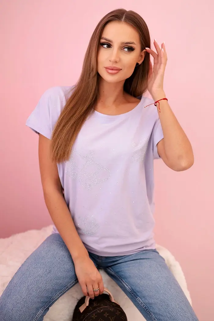 Kesi Dámska blúzka s krátkym rukávom a zirkónmi fialová