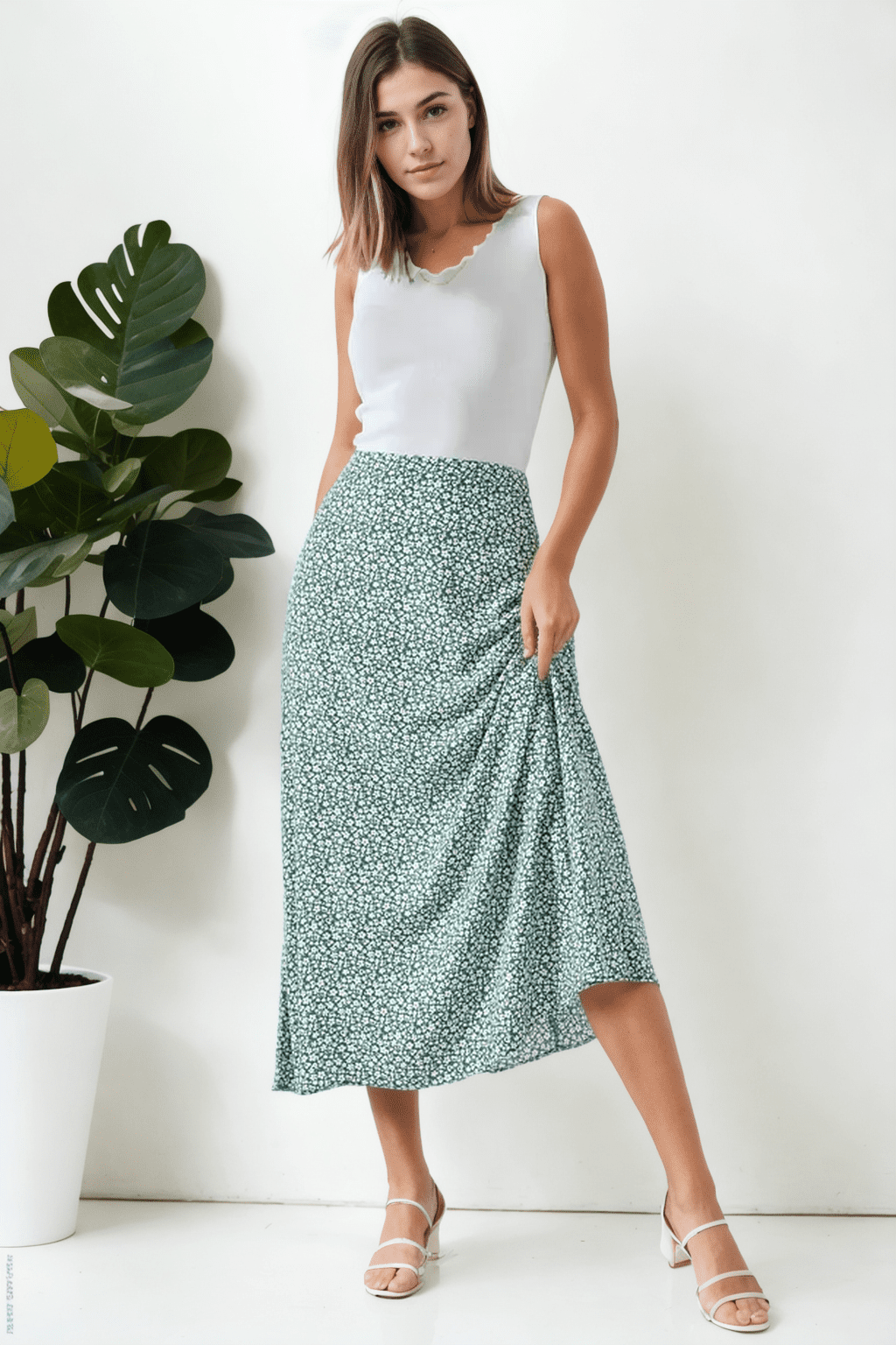 16652 Dewberry Womens Midi Woven Skirt-GREEN