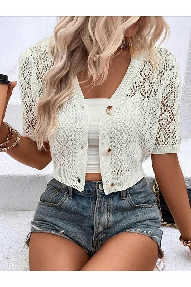 31766 Dewberry Knit Short Sleeve Cardigan-STONE