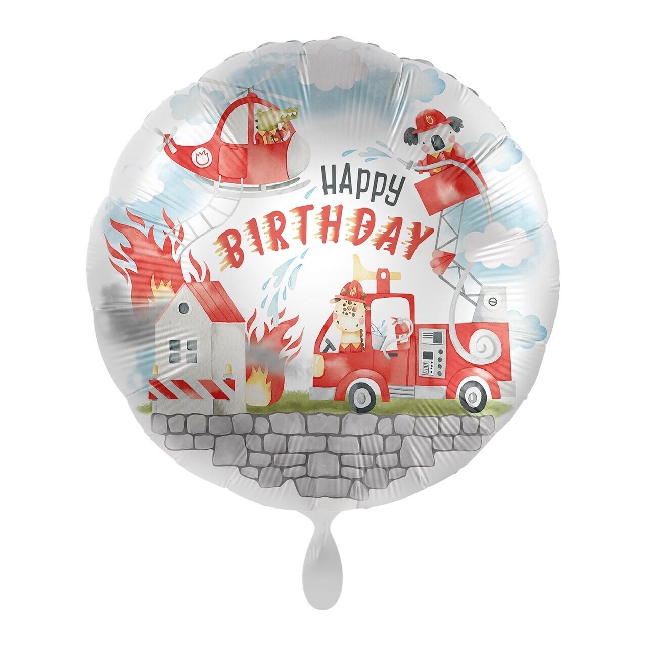 Premioloon Fóliový balón Happy Birthday - Zvieratká hasiči 43 cm