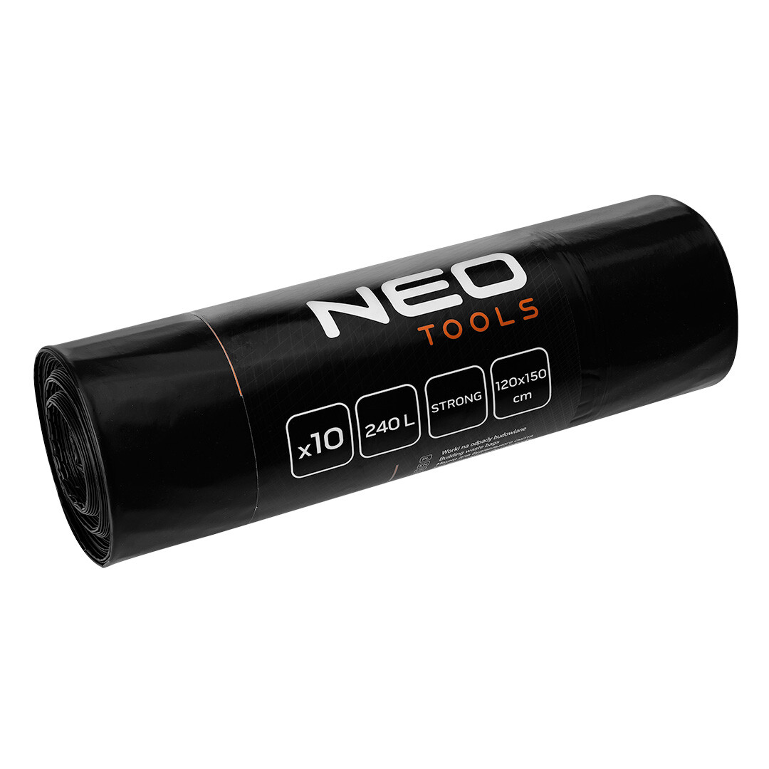 NEO TOOLS 240 L stavebné vrecia, čierne, 10 kusov, 60 mic 15-989