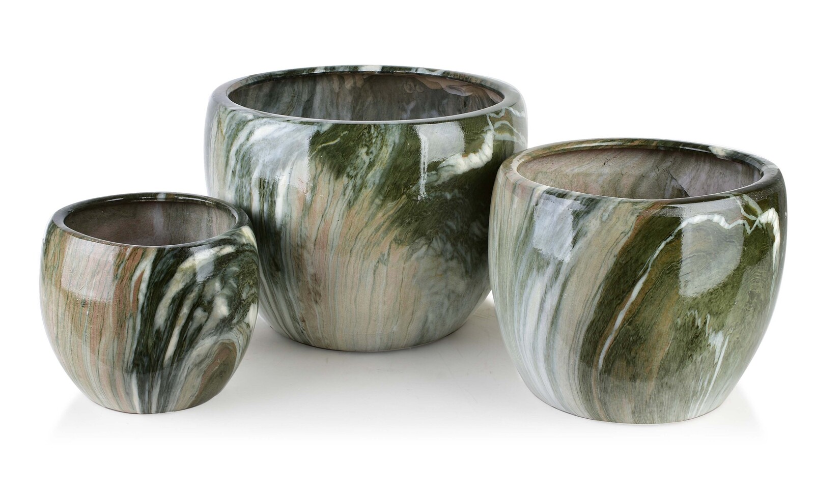 Sada 3 obalů na květináče Neva Marble mramorová/zelená