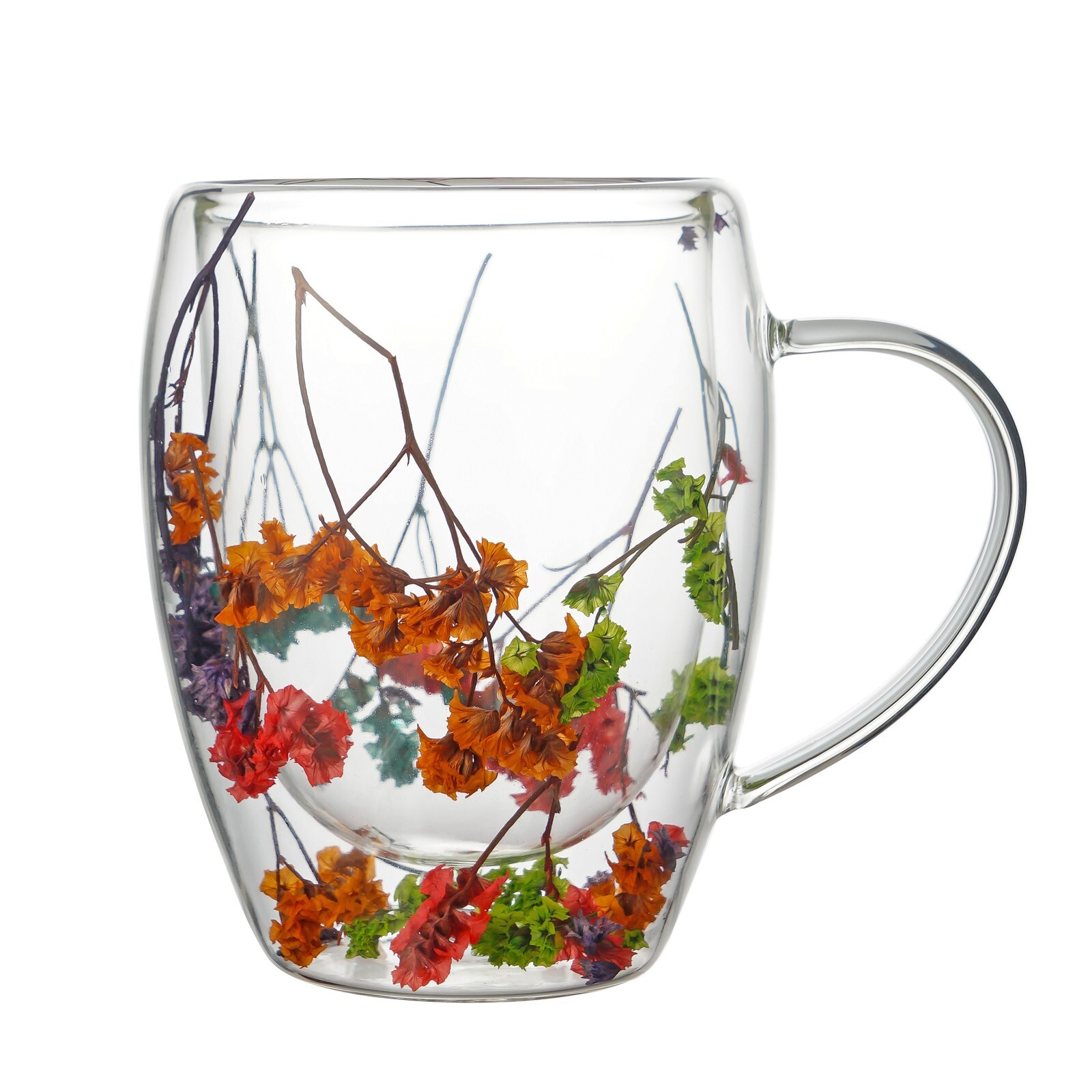 Skleněný hrnek PETER FLOWER 320 ml čirý/červený