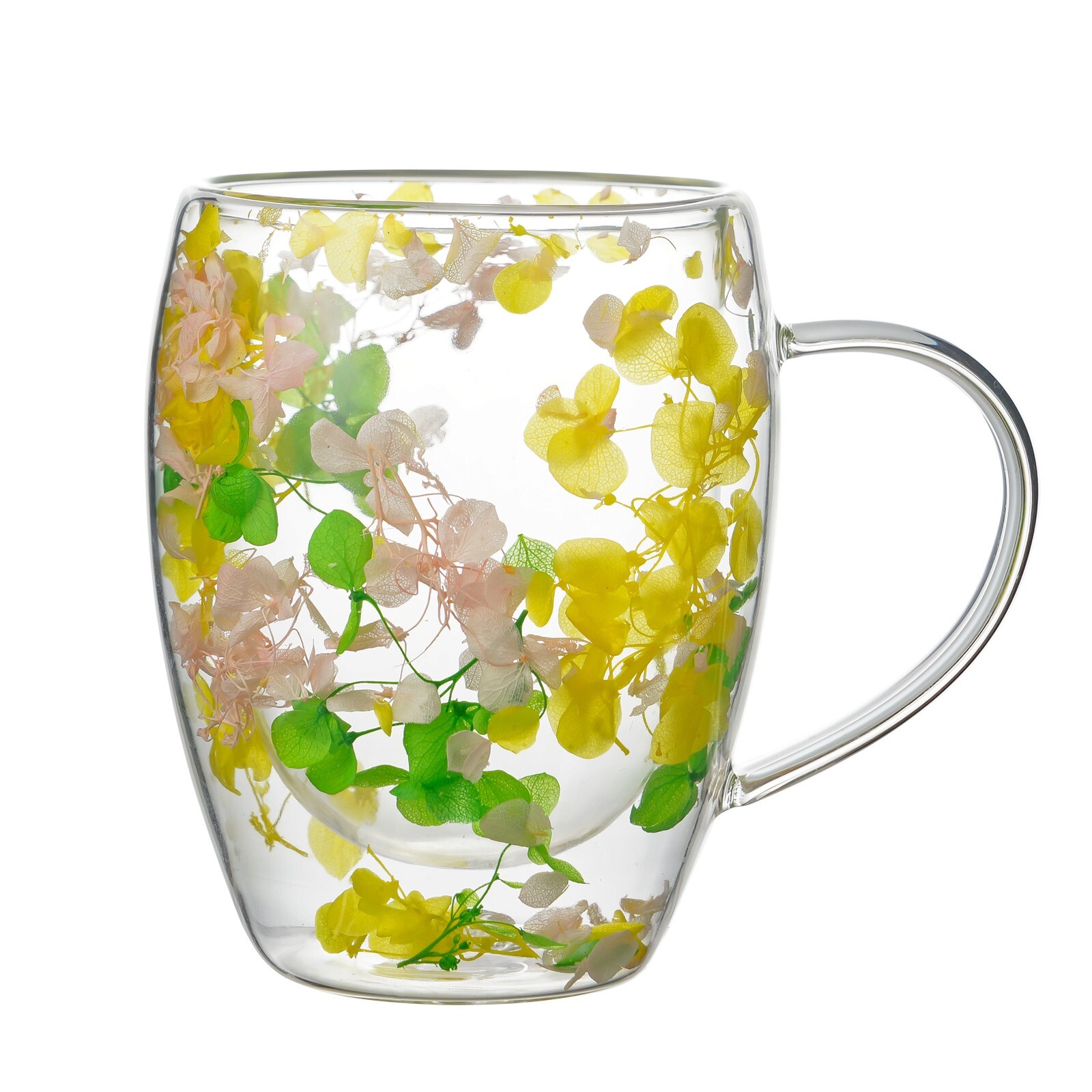 Skleněný hrnek PETER FLOWERS 320 ml čirý/žlutý/zelený