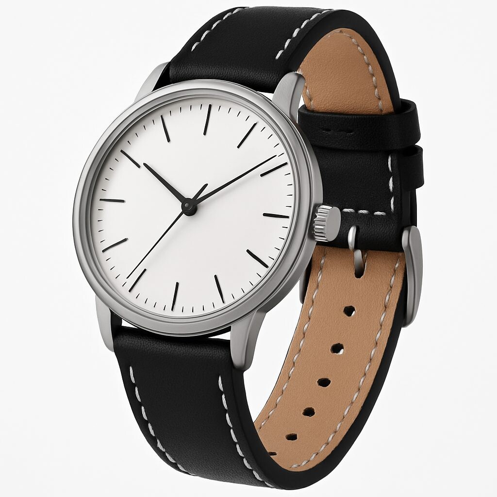 eses Kožený remienok - Čierny s bielym prešívaním a dvojitou sponou, 22 mm