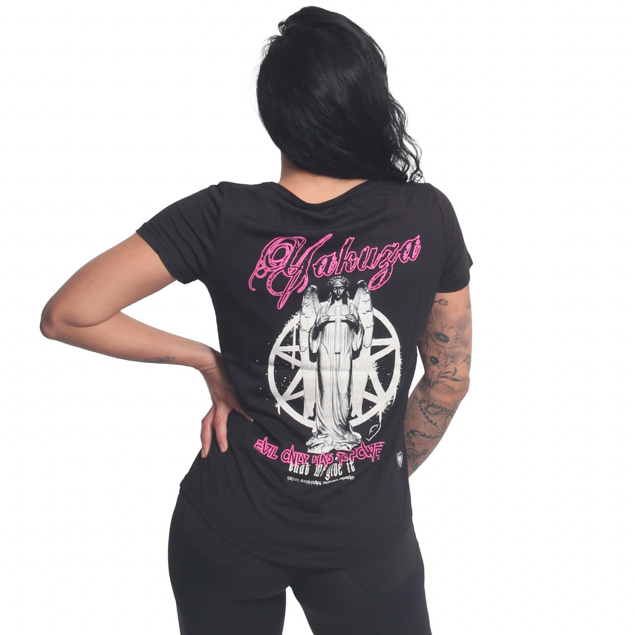 Tričko dámske Yakuza Evil Only Crew Neck - čierne-ružové, M
