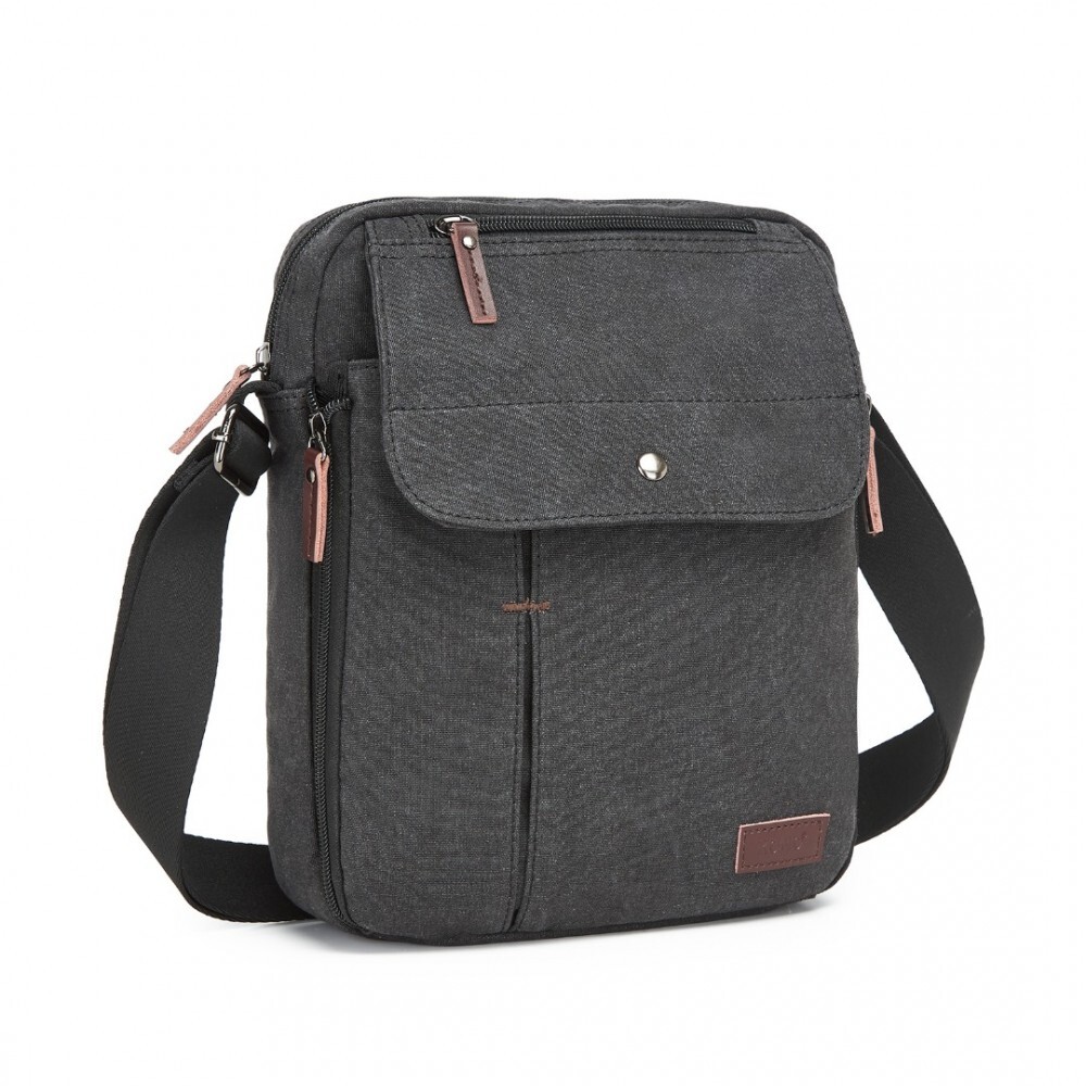Crossbody plátená taška KONO - čierna - 27 cm