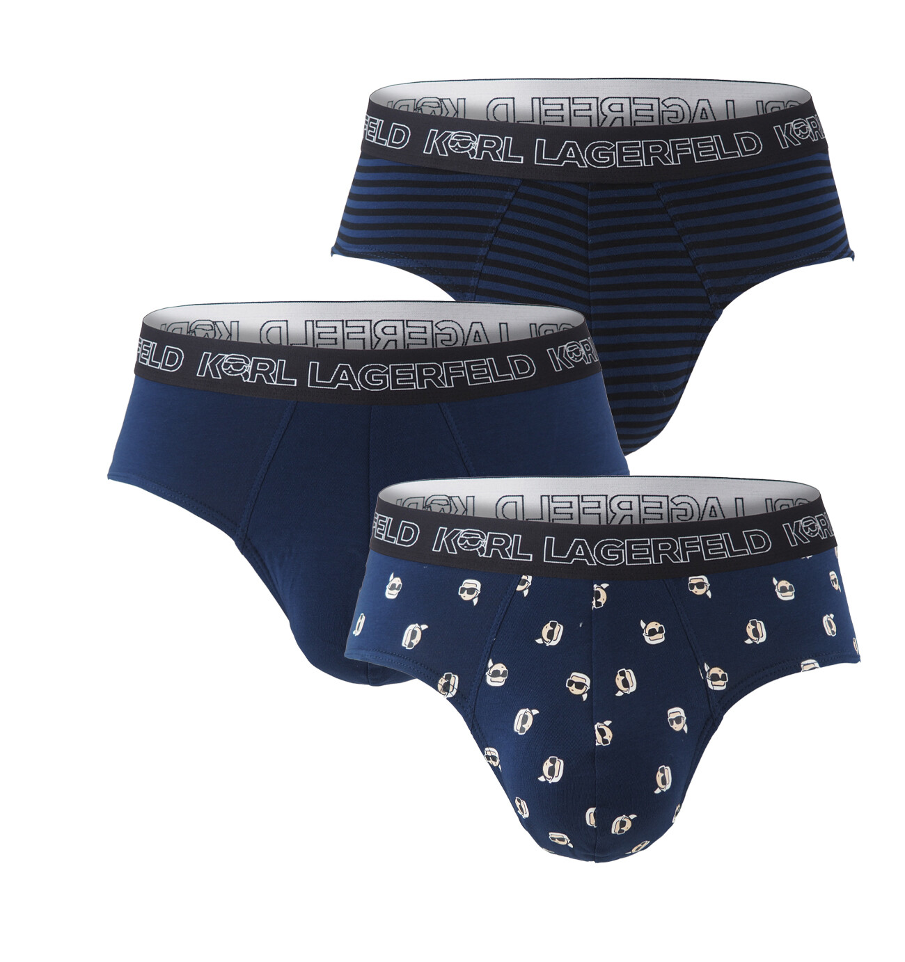 KARL LAGERFELD - slipy 3PACK organic cotton Ikon mini KARL blue color combo - limitovaná edícia - limitovaná edícia