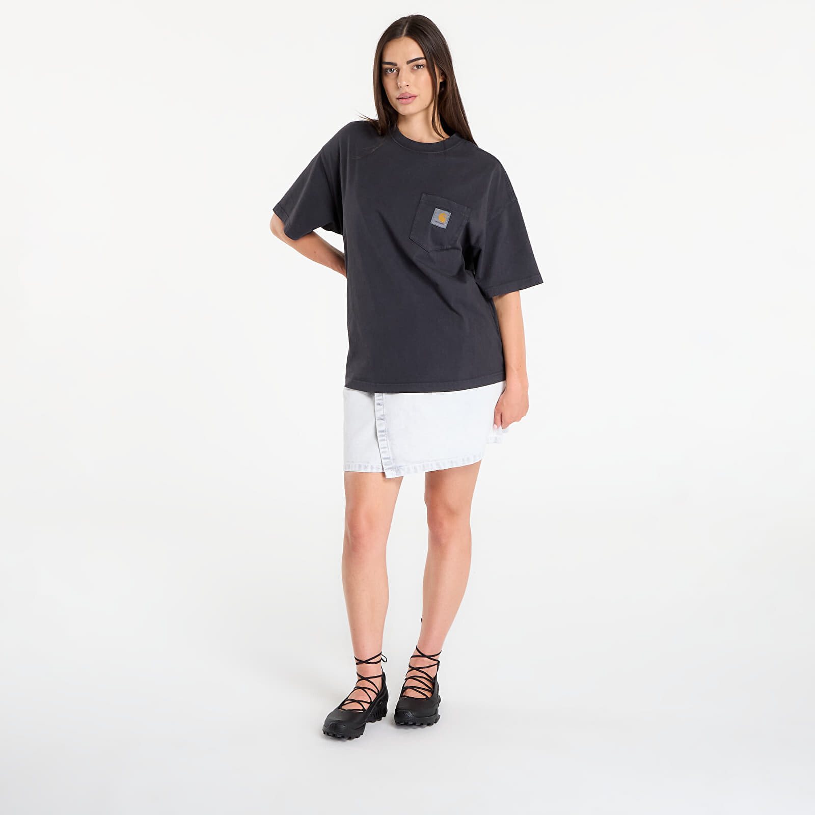 Tričko Carhartt WIP S/S Hudson Pocket T-Shirt UNISEX Black Chalk Wash XL