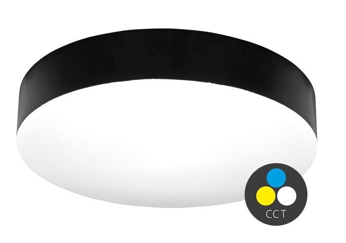 Ecolite Čierne stropné LED svietidlo Makaron okrúhle 300mm 24W IP44 CCT WML300-CCT/24W/CR