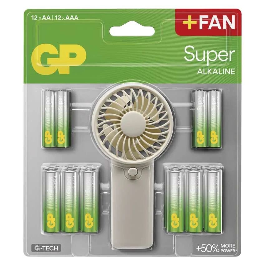 EMOS Vreckový vetráčik + alkalické batérie GP Super AA 12ks + AAA 12ks B0161M