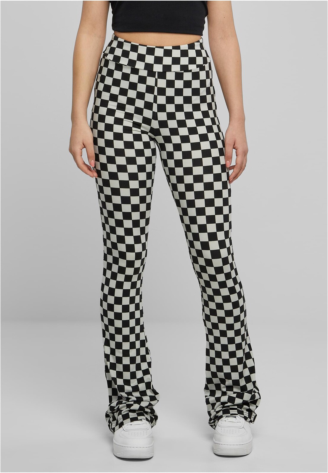Women's checkered leggings in black/light asphalt cut