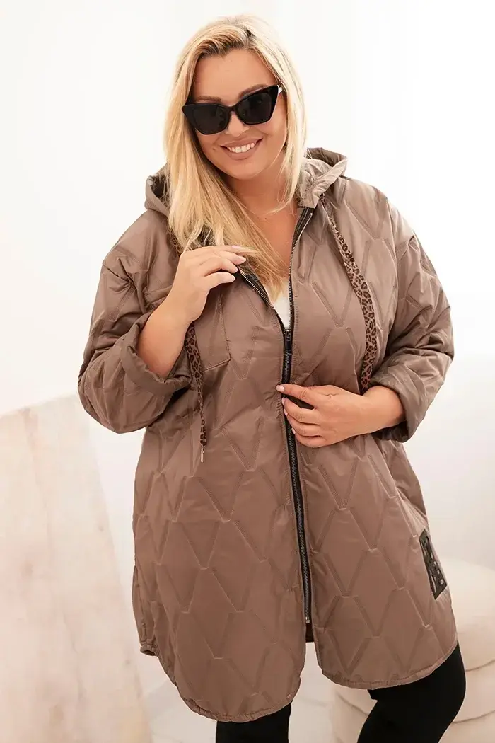 Kesi Włoski Dámska bunda Plus Size prešívaná s kapucňou a nápisom HOPE fango