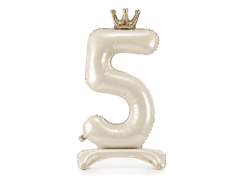 PartyDeco Samostojaci fóliový balón 5 - Satin cream 84 cm
