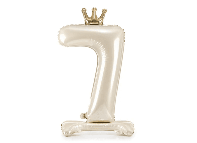 PartyDeco Samostojaci fóliový balón 7 - Satin cream 84 cm
