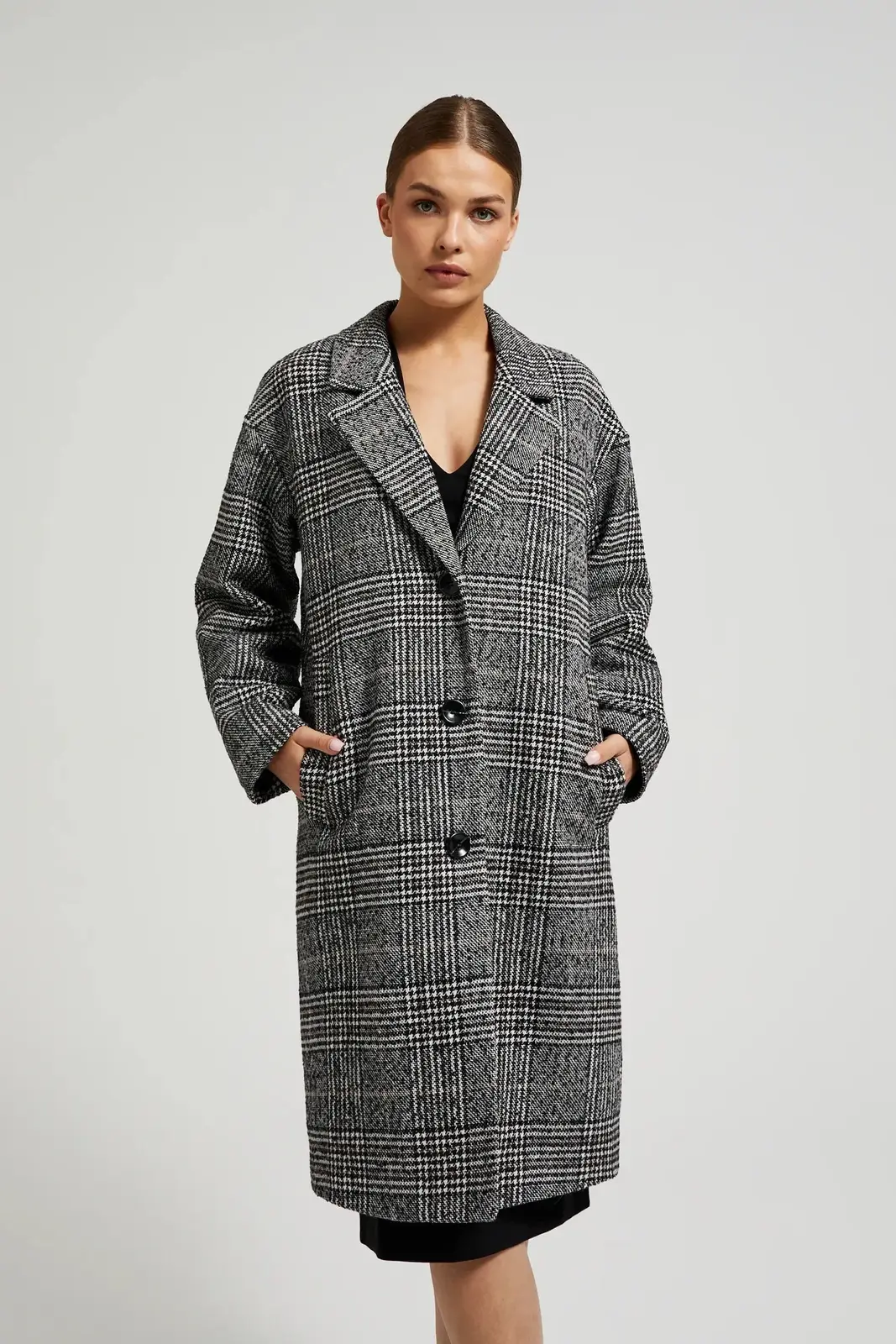 Dámsky kockovaný oversize kabát MOODO - sivý XS