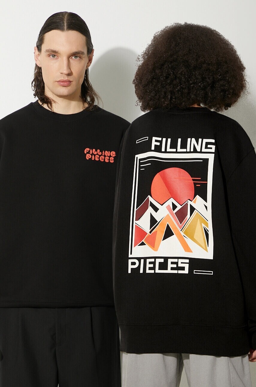 Bavlnená mikina Filling Pieces Sunset čierna farba, s potlačou, 74517021861