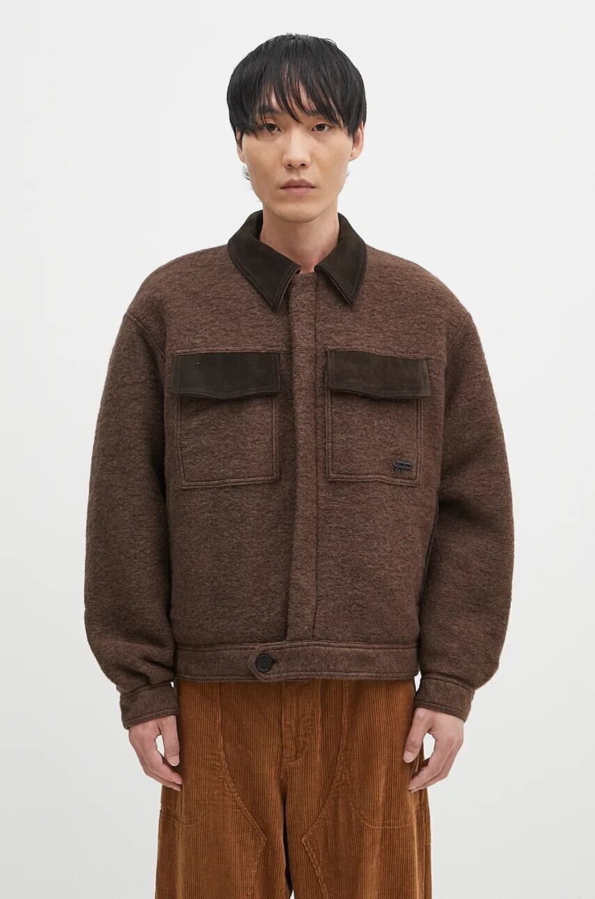 Vlnená bunda Filling Pieces Box Jacket hnedá farba, prechodná, oversize, 78614121933