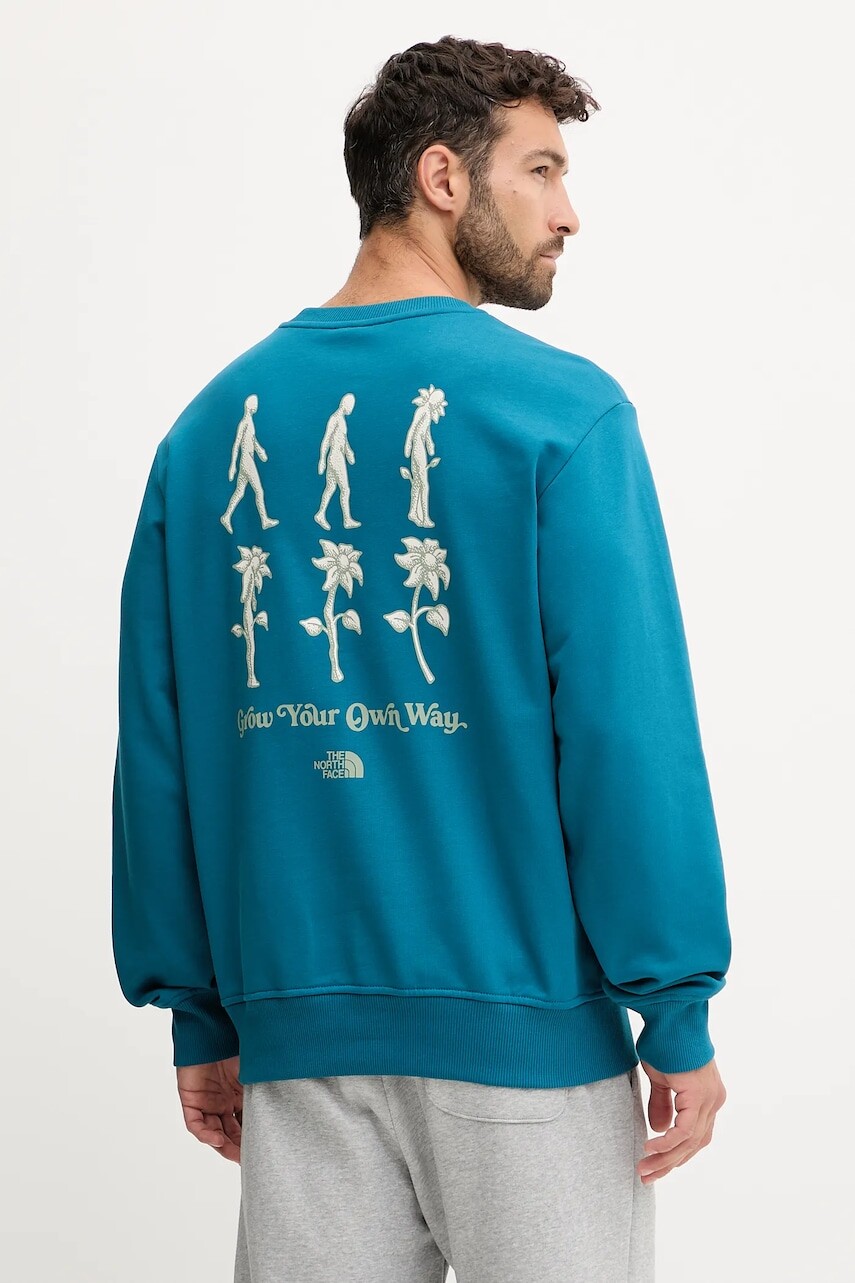 Bavlnená mikina The North Face Connect Relaxed tyrkysová farba, s potlačou, NF0A8E3ZBSI1