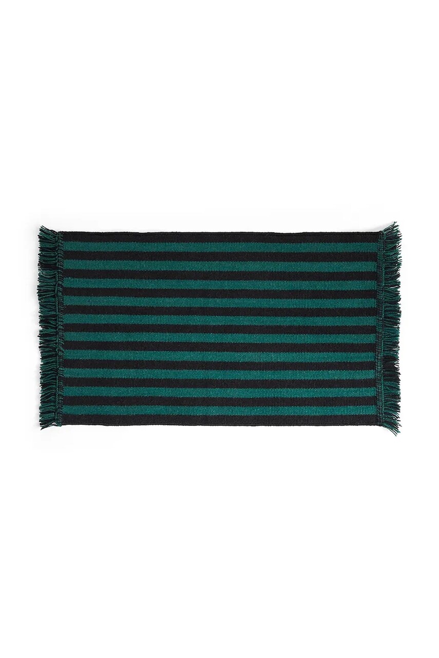 Vlnený koberec HAY Stripes and Stripes 52 x 95 cm zelená farba