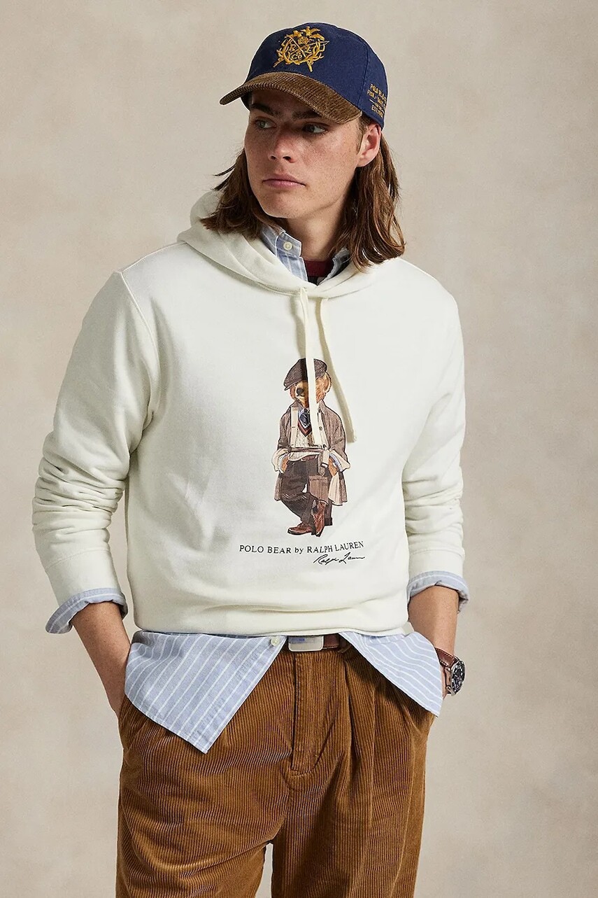 Mikina Polo Ralph Lauren biela farba, s kapucňou, 710980306