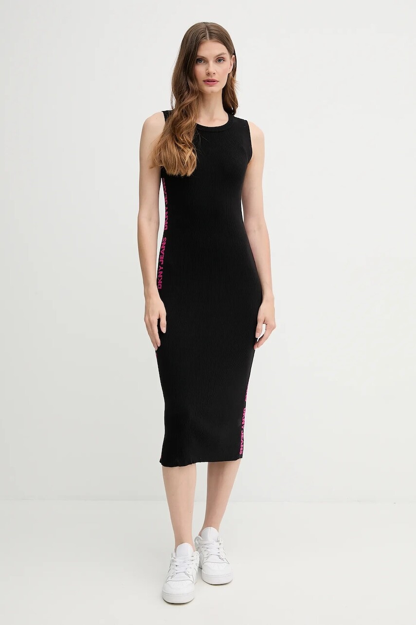 Šaty Dkny čierna farba, midi, priliehavé, DJ5R0752