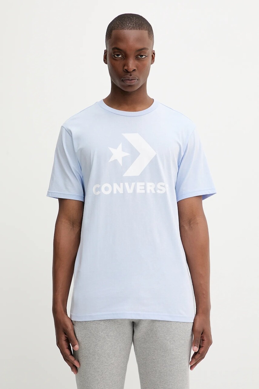 Bavlnené tričko Converse modrá farba, s potlačou, 10025458-A42